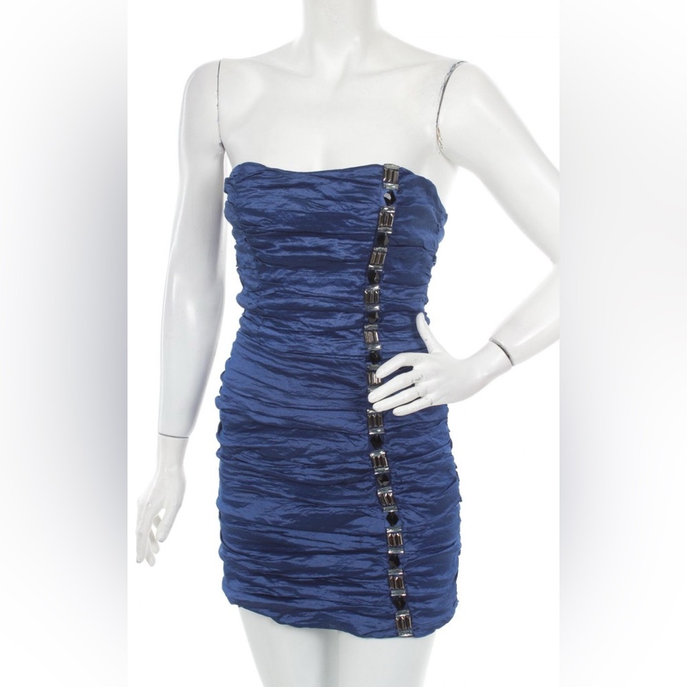 Bebe stunning beaded blue strapless mini dress Sz Small